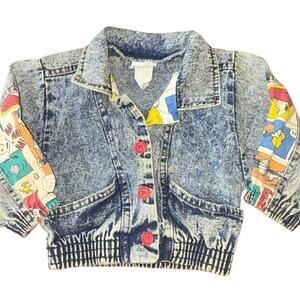Vintage Baby Peanuts Denim Jacket 12M Snoopy Charlie Brown Comic Print 90s